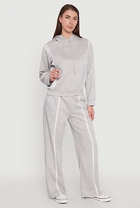 Womens Varsity Stripe Hooded Pullover Sweatshirt, Grey, Size S