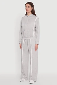 Womens Varsity Stripe Hooded Pullover Sweatshirt, Grey, Size S