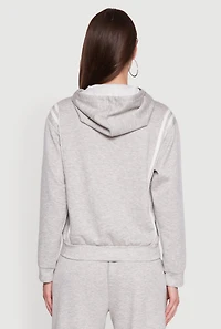 Womens Varsity Stripe Hooded Pullover Sweatshirt, Grey, Size S