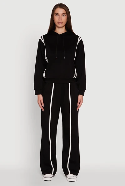 Womens Contrast Trim Mid Rise Wide Leg Sweatpants,