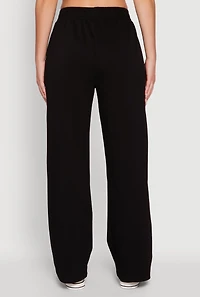 Womens Contrast Trim Mid Rise Wide Leg Sweatpants, Black,