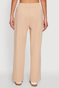 Womens Contrast Trim Mid Rise Wide Leg Sweatpants, Khaki, Size L