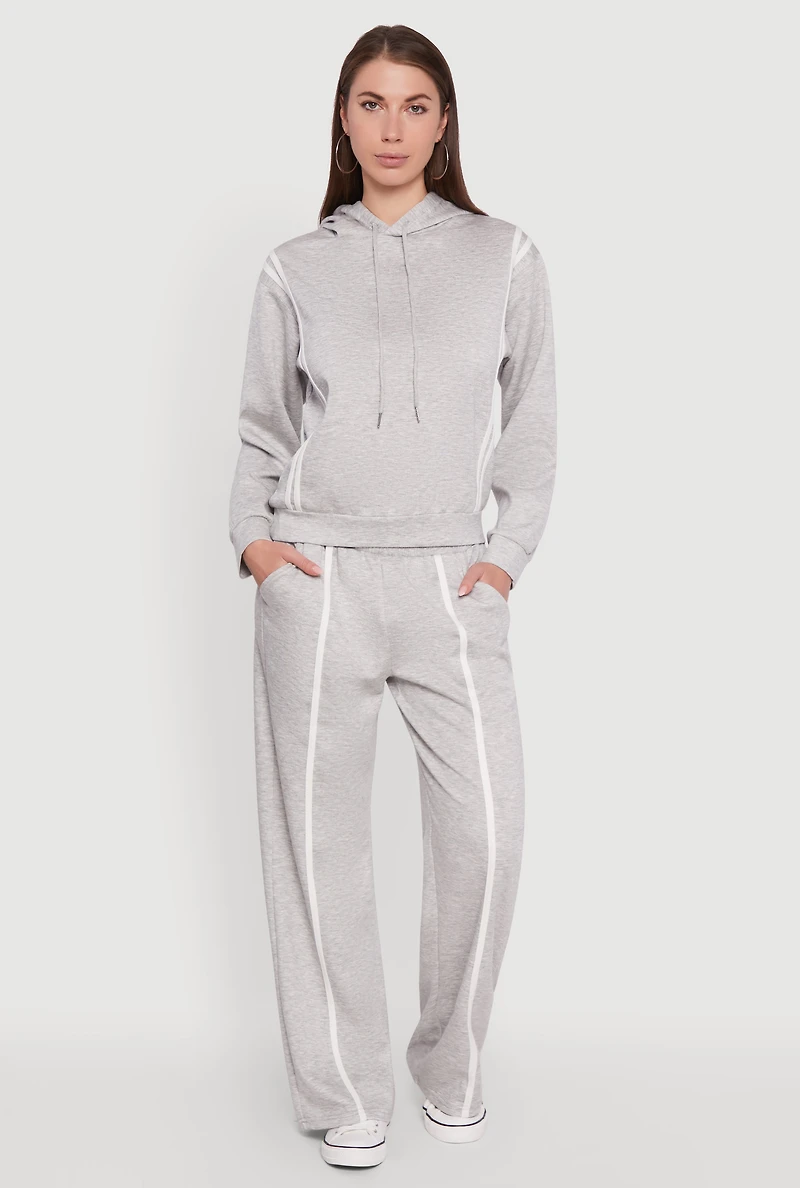 Womens Contrast Trim Mid Rise Wide Leg Sweatpants, S
