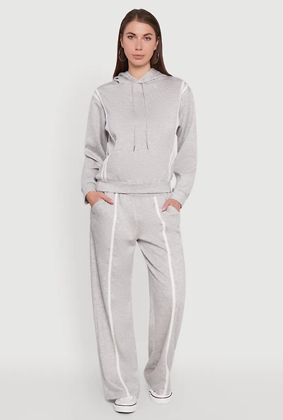 Womens Contrast Trim Mid Rise Wide Leg Sweatpants, S