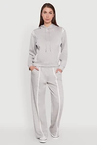 Womens Contrast Trim Mid Rise Wide Leg Sweatpants, S