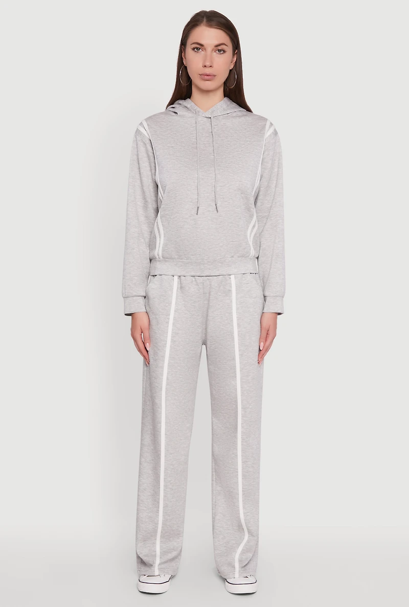 Womens Contrast Trim Mid Rise Wide Leg Sweatpants, S