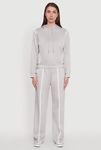Womens Contrast Trim Mid Rise Wide Leg Sweatpants, S