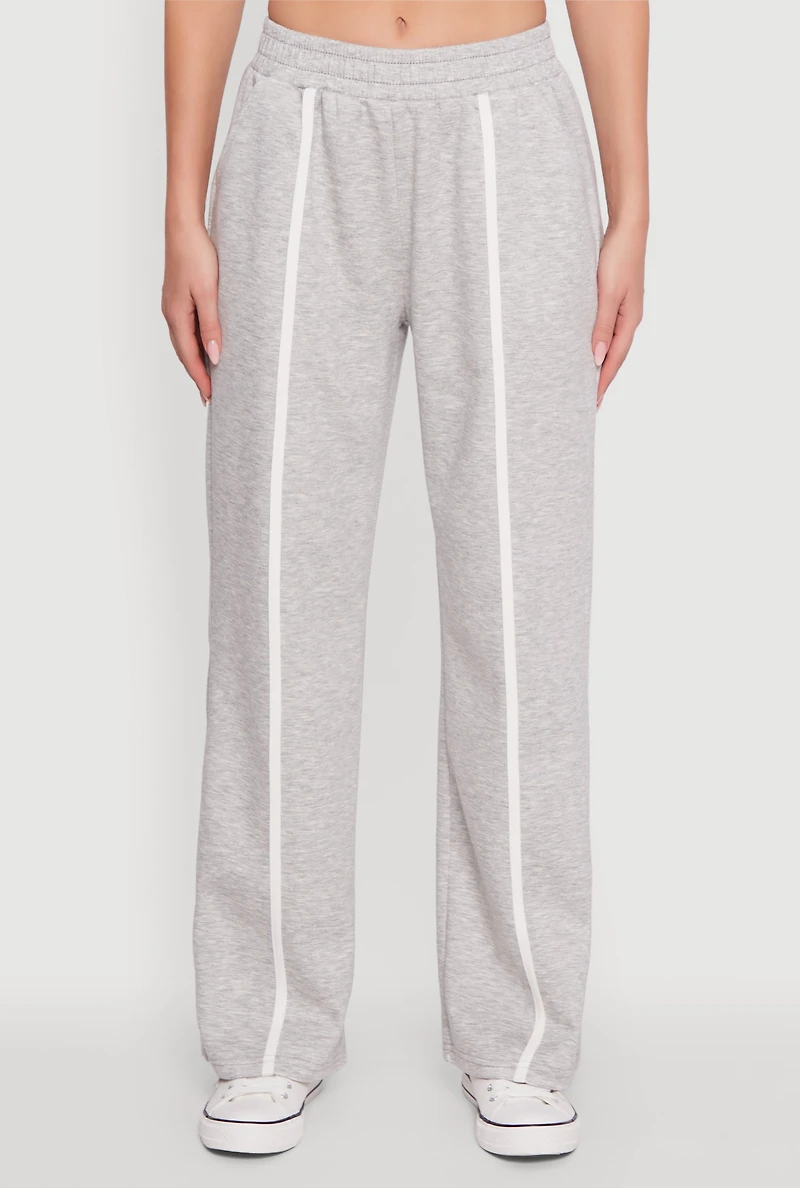 Womens Contrast Trim Mid Rise Wide Leg Sweatpants, S