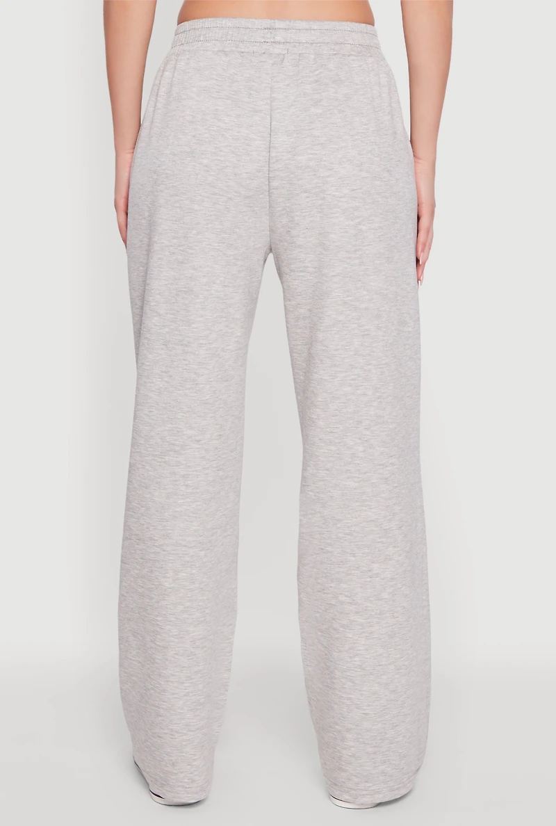 Womens Contrast Trim Mid Rise Wide Leg Sweatpants, S