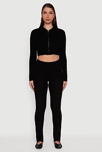 Cable Knit Cropped Zip Front Hoodie