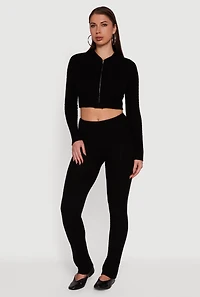 Womens Cable Knit Cropped Zip Front Hoodie,