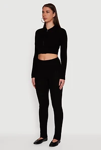 Womens Cable Knit Cropped Zip Front Hoodie,