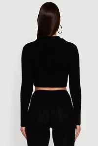 Cable Knit Cropped Zip Front Hoodie