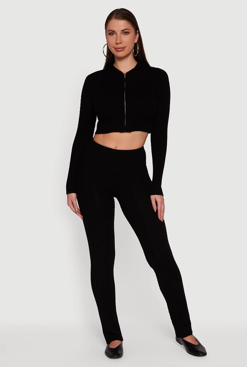 Cable Knit Asymmetrical Fold Over Pants