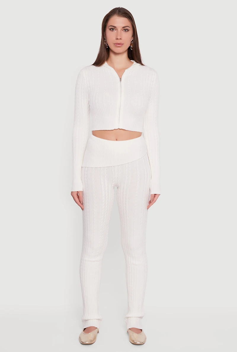 Cable Knit Asymmetrical Fold Over Pants