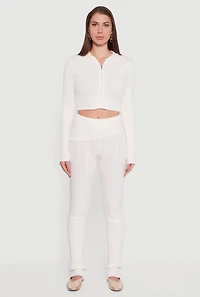 Cable Knit Asymmetrical Fold Over Pants