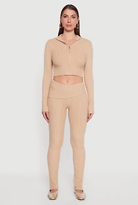 Womens Cable Knit Asymmetrical Fold Over Pants,