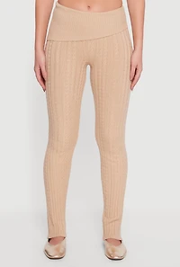 Womens Cable Knit Asymmetrical Fold Over Pants,