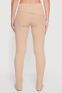 Womens Cable Knit Asymmetrical Fold Over Pants,
