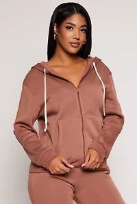 Womens Zip Front Hooded Sweatshirt, Brown, Size S