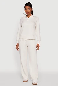 Womens Half Zip Pullover Sweatshirt, Beige, Size XL