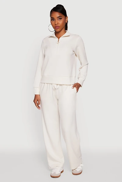 Womens Faux Drawstring High Waisted Casual Pants, White, Size M