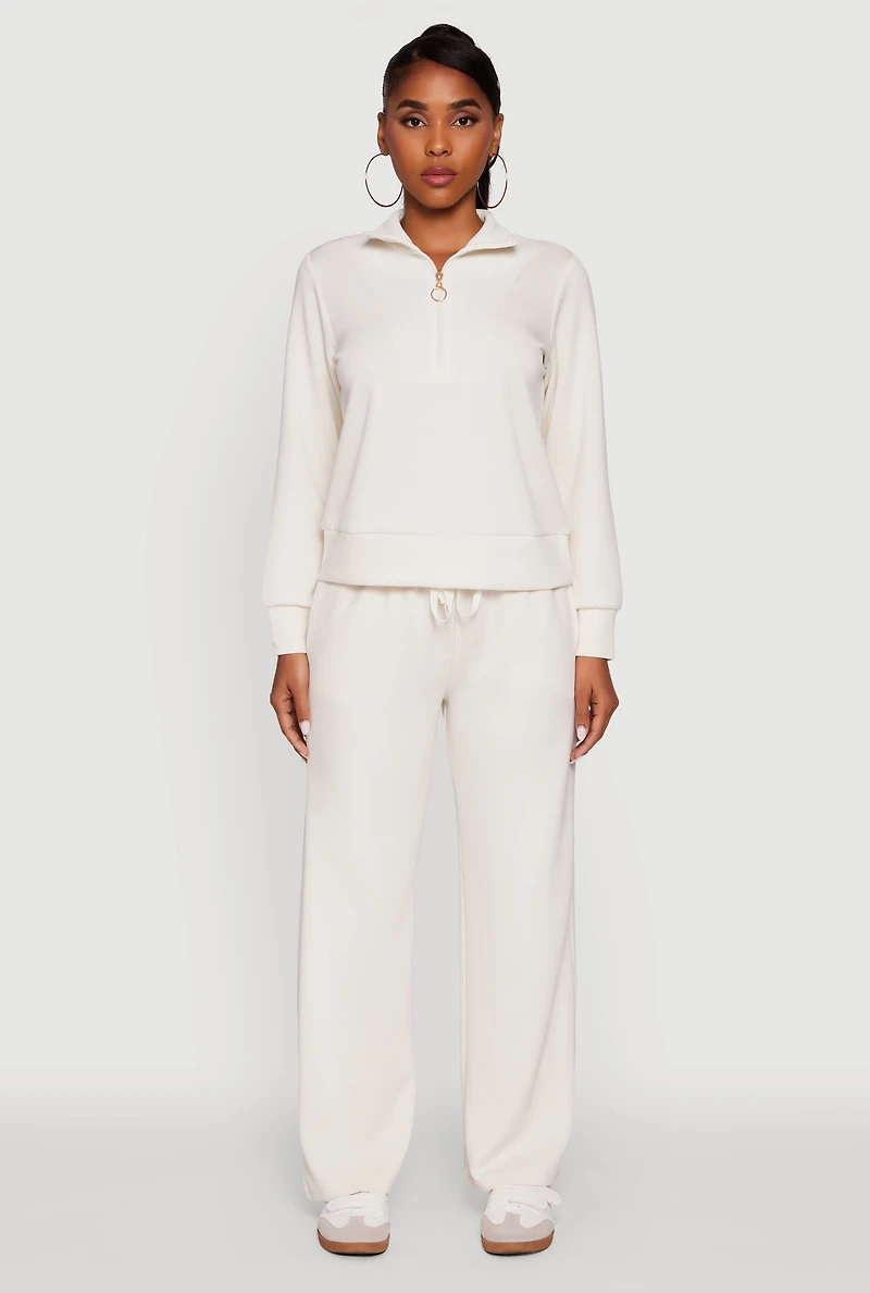 Womens Faux Drawstring High Waisted Casual Pants, White, Size M