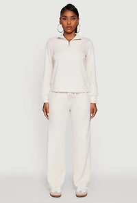 Womens Faux Drawstring High Waisted Casual Pants, White, Size M