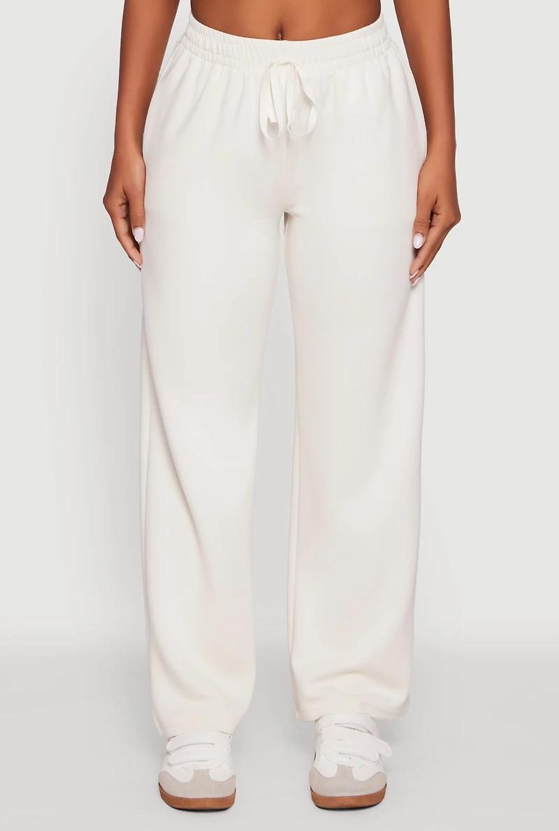 Womens Faux Drawstring High Waisted Casual Pants, White,