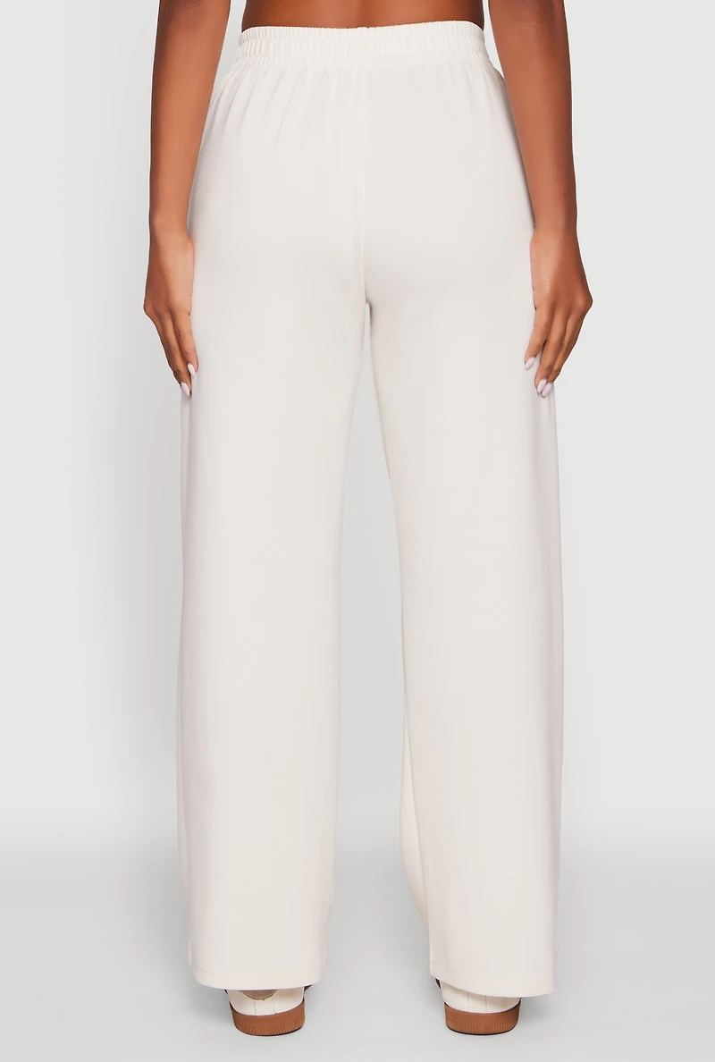 Womens Faux Drawstring High Waisted Casual Pants, White, Size M