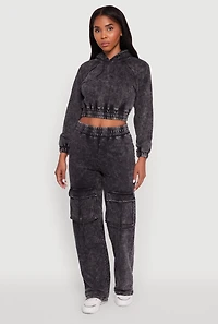 Mineral Wash Elastic Waist Wide Leg Cargo Pants