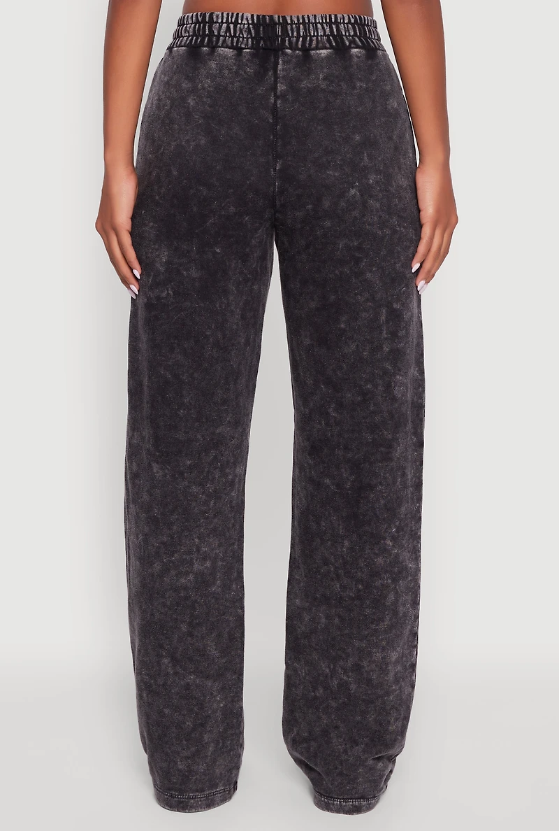 Womens Mineral Wash Elastic Waist Wide Leg Cargo Pants, Grey, Size S