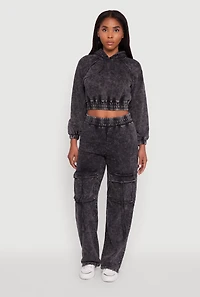 Womens Mineral Wash Cropped Pullover Hoodie, Grey, Size XL