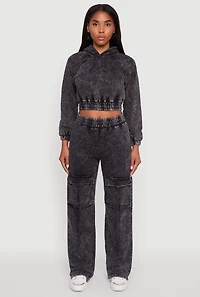 Womens Mineral Wash Cropped Pullover Hoodie, Grey, Size XL
