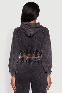 Womens Mineral Wash Cropped Pullover Hoodie, Grey, Size S