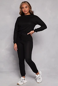 Fleece Drawstring Hem Pullover Sweatshirt