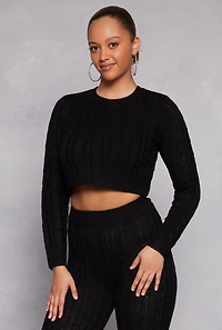 Womens Cable Knit Cropped Pullover Sweater, M