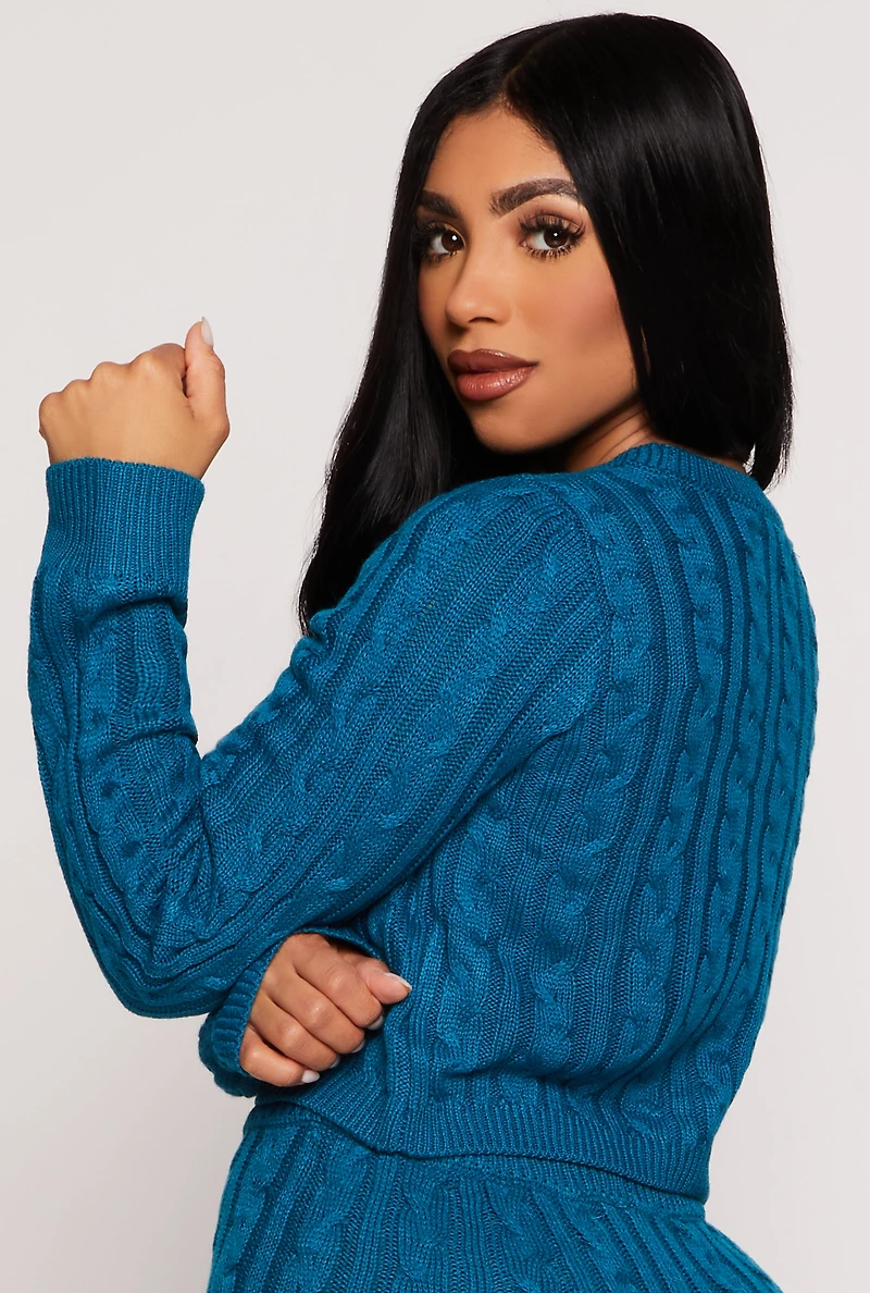 Cable Knit Cropped Pullover Sweater