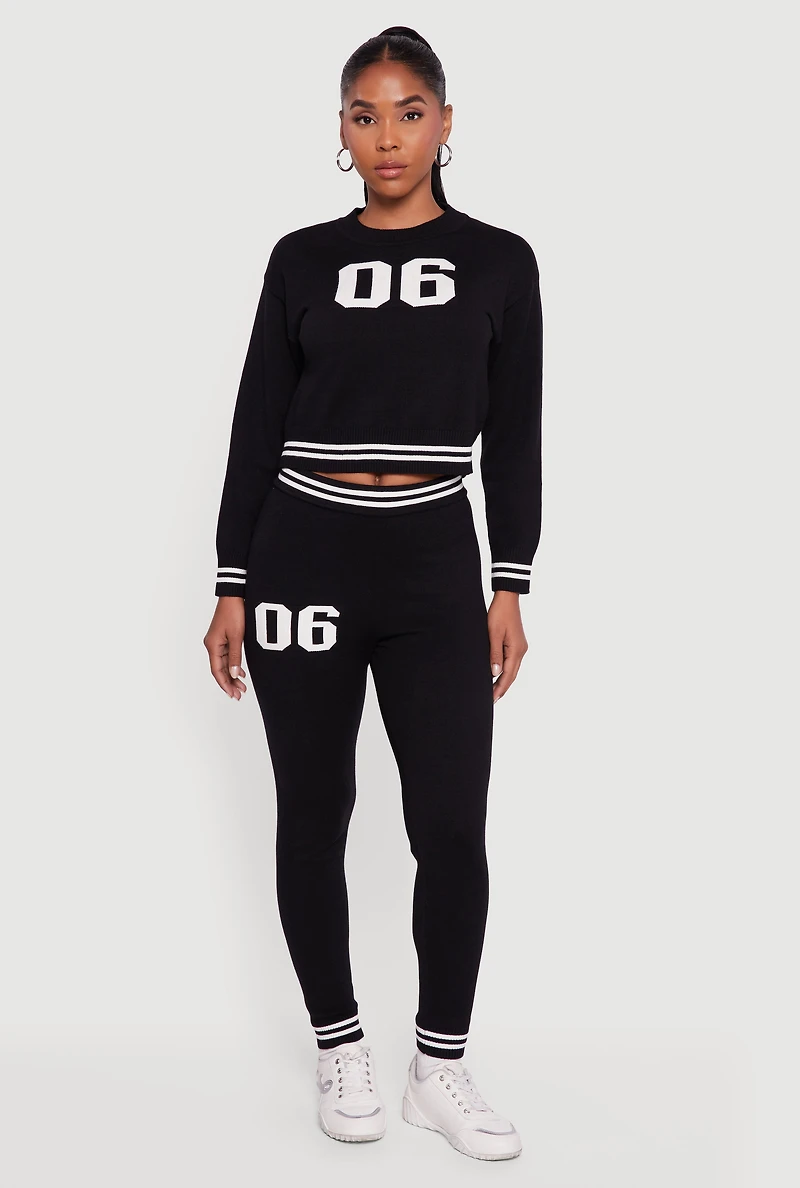 Womens 06 Graphic Varsity Stripe Long Sleeve Crew Neck Sweater, L