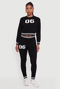 Womens 06 Graphic Varsity Stripe Long Sleeve Crew Neck Sweater, L