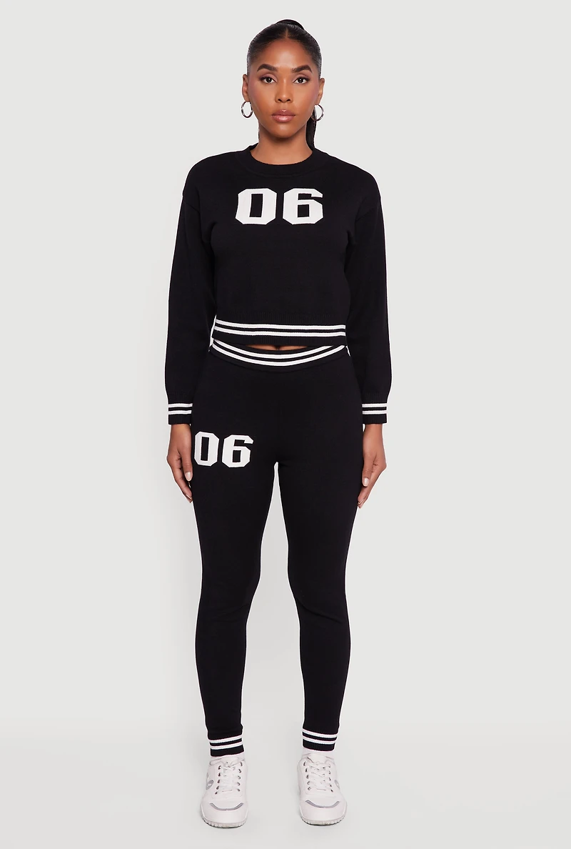 Womens 06 Graphic Varsity Stripe Long Sleeve Crew Neck Sweater, L