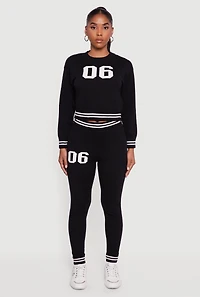 Womens 06 Graphic Varsity Stripe Long Sleeve Crew Neck Sweater, L