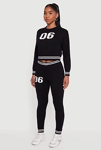 Womens 06 Graphic Varsity Stripe Long Sleeve Crew Neck Sweater, L