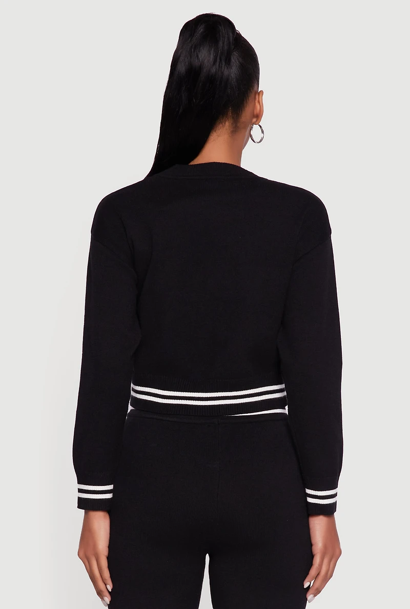 Womens 06 Graphic Varsity Stripe Long Sleeve Crew Neck Sweater, L