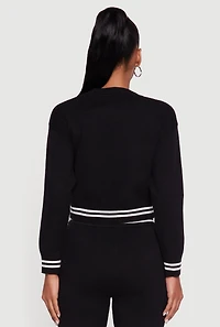 Womens 06 Graphic Varsity Stripe Long Sleeve Crew Neck Sweater, L