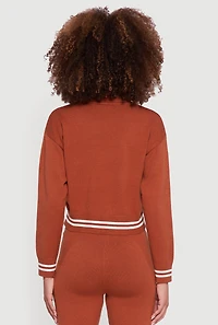 Womens 06 Graphic Varsity Stripe Long Sleeve Crew Neck Sweater,