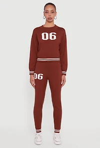 06 Graphic Varsity Stripe Long Sleeve Crew Neck Sweater