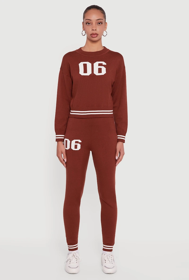 06 Graphic Varsity Stripe Long Sleeve Crew Neck Sweater