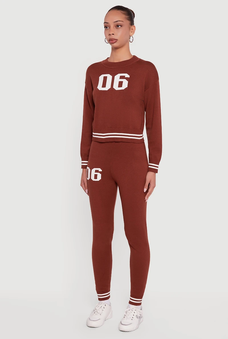 06 Graphic Varsity Stripe Long Sleeve Crew Neck Sweater