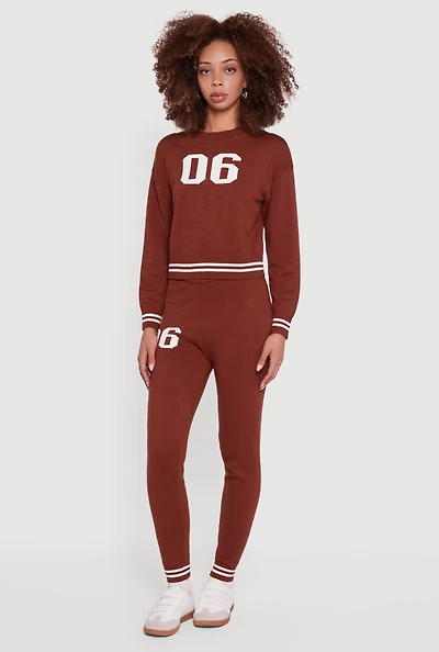 Womens 06 Graphic Varsity Stripe Skinny Leg Sweatpants, Brown, Size L